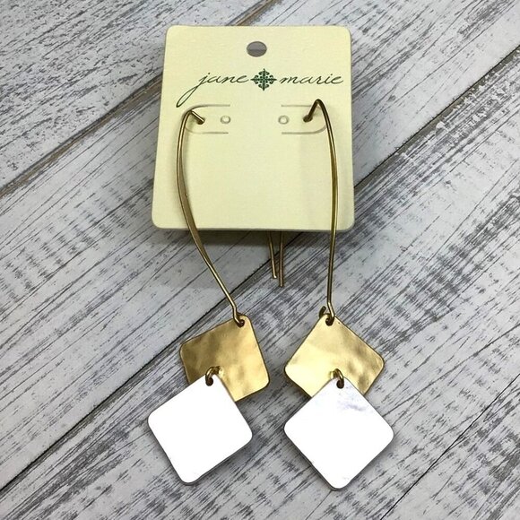 Jane Marie Earrings Matte Gold Tone Silver Tone 3 Inch Length New - Picture 1 of 4